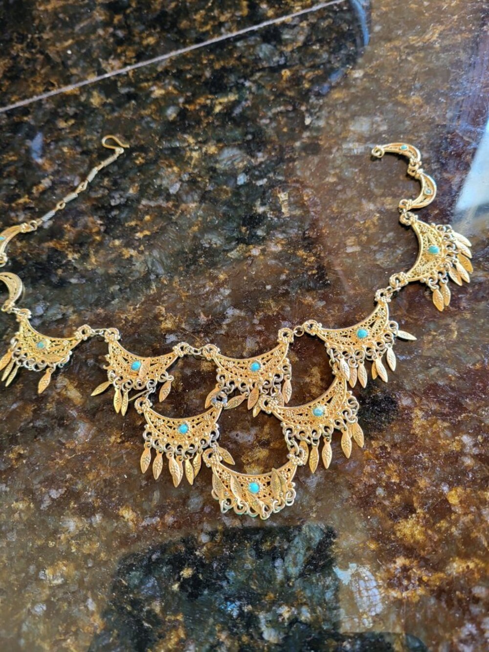 Vintage Gold-toned Filigree Statement Necklace 14 inch for just necklace part